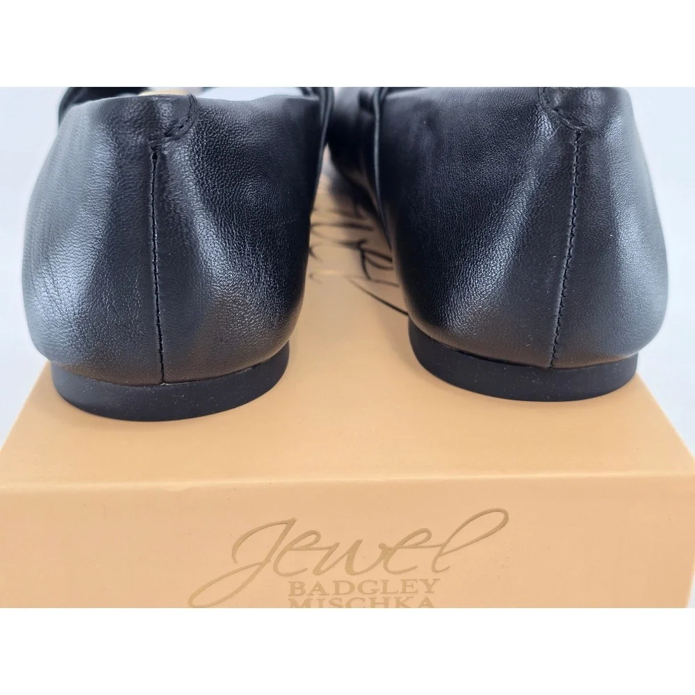Jewel Badgley Mischka Taylore Flats Womens 7.5 Black Matte Leather Knot - New